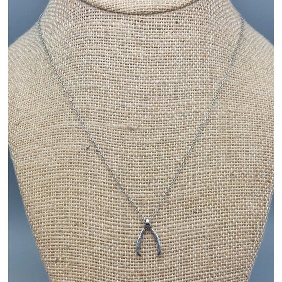 JBD Stainless Steel Wishbone Pendant Necklace SIlver Tone Dainty Signed 17" Long - Picture 7 of 8